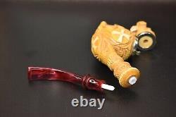 L Skull Pipe W Wind Cap Block Meerschaum Handmade -NEW W CASE#1168