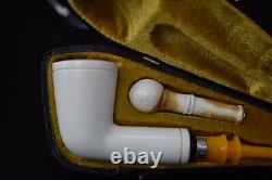 L Smooth Billiard Pipe By Tekin-new-block Meerschaum Handmade W Case#80 Tamper