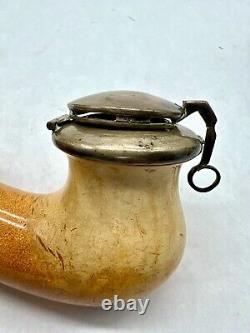 LARGE Antique Block Meerschaum Tobacco Pipe Smoking Bowl Silver Victorian