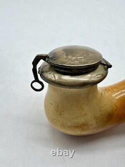 LARGE Antique Block Meerschaum Tobacco Pipe Smoking Bowl Silver Victorian