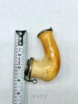 LARGE Antique Block Meerschaum Tobacco Pipe Smoking Bowl Silver Victorian