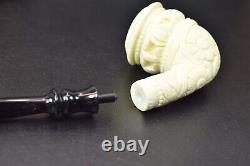 LARGE SIZE Floral Calabash PIPE-BLOCK MEERSCHAUM-NEW-HAND CARVED W Case#453