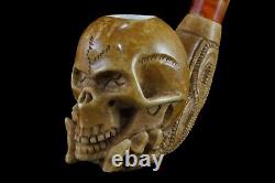 LARGE SIZE Skull Pipe BY ALI Block Meerschaum-NEW HANDMADE W CASE#634