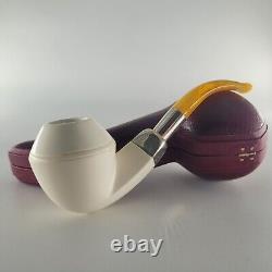 LARGE smooth bulldog block meerschaum pipe silver spigot handmade by CPW 26