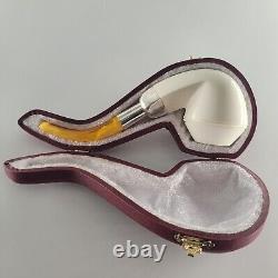 LARGE smooth bulldog block meerschaum pipe silver spigot handmade by CPW 26