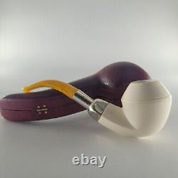 LARGE smooth bulldog block meerschaum pipe silver spigot handmade by CPW 26