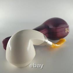 LARGE smooth bulldog block meerschaum pipe silver spigot handmade by CPW 26