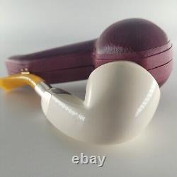 LARGE smooth bulldog block meerschaum pipe silver spigot handmade by CPW 26