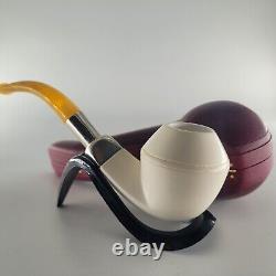 LARGE smooth bulldog block meerschaum pipe silver spigot handmade by CPW 26