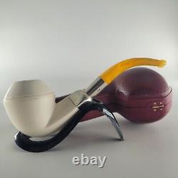 LARGE smooth bulldog block meerschaum pipe silver spigot handmade by CPW 26