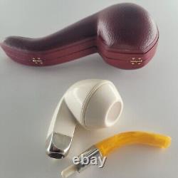 LARGE smooth bulldog block meerschaum pipe silver spigot handmade by CPW 26