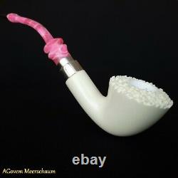Lady Block Meerschaum Pipe, 925 Silver, Smoking Pipe, Tobacco Pipa CASE AGM77
