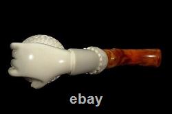 Lady Hand Holds Egg Pipe Block Meerschaum-NEW Handmade With Case#464
