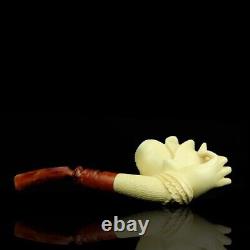 Lady Hand Holds Rose Smoking Pipe, block Meerschaum New Handmade Custom Case#596