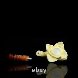 Lady Hand Holds Rose Smoking Pipe, block Meerschaum New Handmade Custom Case#596