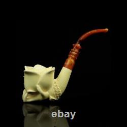 Lady Hand Holds Rose Smoking Pipe, block Meerschaum New Handmade Custom Case#596