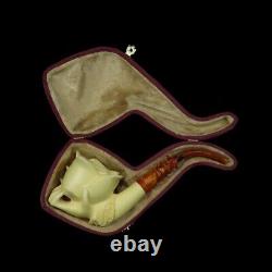 Lady Hand Holds Rose Smoking Pipe, block Meerschaum New Handmade Custom Case#596