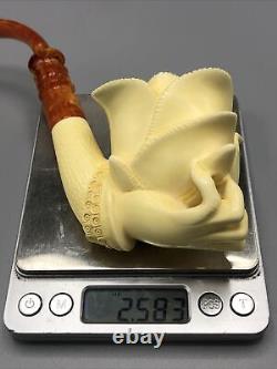 Lady Hand Holds Rose Smoking Pipe, block Meerschaum New Handmade Custom Case#596