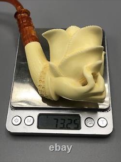 Lady Hand Holds Rose Smoking Pipe, block Meerschaum New Handmade Custom Case#596