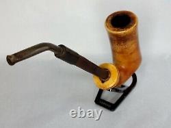 Large 1800s Antique Block African Meerschaum Tobacco Pipe, Cherry Wood Stem