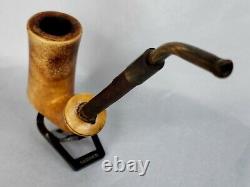 Large 1800s Antique Block African Meerschaum Tobacco Pipe, Cherry Wood Stem