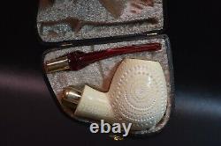 Large APPLE Pipe BLOCK MEERSCHAUM-NEW-HAND CARVED W Case#1325 Spigot Army Pocket