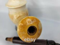 Large Antique 1825 Marbled Block Meerschaum Tobacco Pipe, Cherry Wood Stem