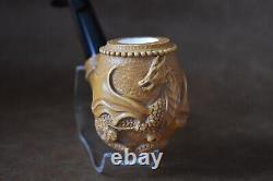 Large Apple Pipe With Dragon Wrapped Handmade Block Meerschaum-NEW W CASE#993
