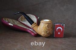 Large Apple Pipe With Dragon Wrapped Handmade Block Meerschaum-NEW W CASE#993