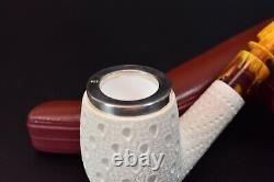 Large Bent Egg Pipe By Tekin-new-block Meerschaum Handmade W Case#-1360 W Silver