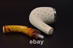 Large Bent Egg Pipe By Tekin-new-block Meerschaum Handmade W Case#-1360 W Silver