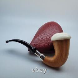 Large Calabash Mahogany Pipe Smooth Block Meerschaum Bowl Silver Spigot #19