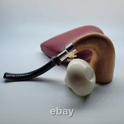 Large Calabash Mahogany Pipe Smooth Block Meerschaum Bowl Silver Spigot #19