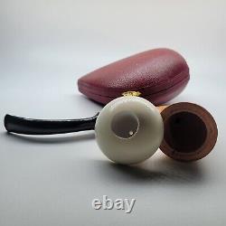 Large Calabash Mahogany Pipe Smooth Block Meerschaum Bowl Silver Spigot #19