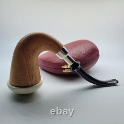 Large Calabash Mahogany Pipe Smooth Block Meerschaum Bowl Silver Spigot #19