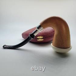 Large Calabash Mahogany Pipe Smooth Block Meerschaum Bowl Silver Spigot #19