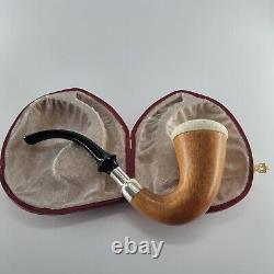 Large Calabash Mahogany Pipe lattice block meerschaum bowl silver spigot CPW #t2