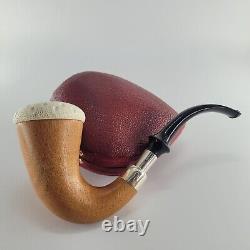 Large Calabash Mahogany Pipe lattice block meerschaum bowl silver spigot CPW #t2