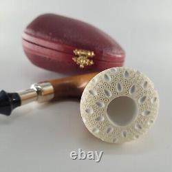 Large Calabash Mahogany Pipe lattice block meerschaum bowl silver spigot CPW #t2