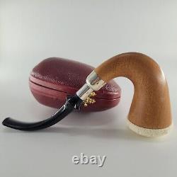 Large Calabash Mahogany Pipe lattice block meerschaum bowl silver spigot CPW #t2