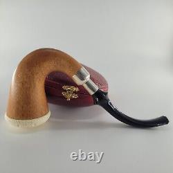 Large Calabash Mahogany Pipe lattice block meerschaum bowl silver spigot CPW #t2