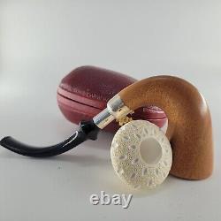 Large Calabash Mahogany Pipe lattice block meerschaum bowl silver spigot CPW #t2