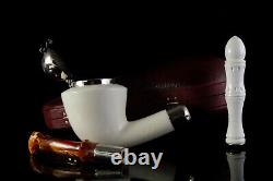 Large Dublin Pipe W Wind Cap & Tamper BLOCK MEERSCHAUM-NEW-HAND CARVED Case424