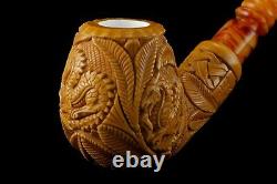 Large Egg W Chinese Dragons Pipe By ALI new-block Meerschaum Handmade W Case1204