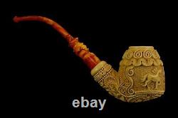 Large Ornate Calabash Pipe Horse Embossed New Block Meerschaum Handmade Case#146