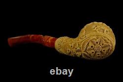 Large Ornate Calabash Pipe Horse Embossed New Block Meerschaum Handmade Case#146