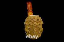 Large Ornate Calabash Pipe Horse Embossed New Block Meerschaum Handmade Case#146