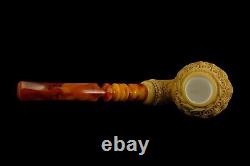 Large Ornate Calabash Pipe Horse Embossed New Block Meerschaum Handmade Case#146