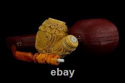 Large Ornate Calabash Pipe Horse Embossed New Block Meerschaum Handmade Case#146