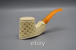 Large Sitter Pipe Ornate Design BLOCK MEERSCHAUM-NEW-HAND CARVED W Case#208
